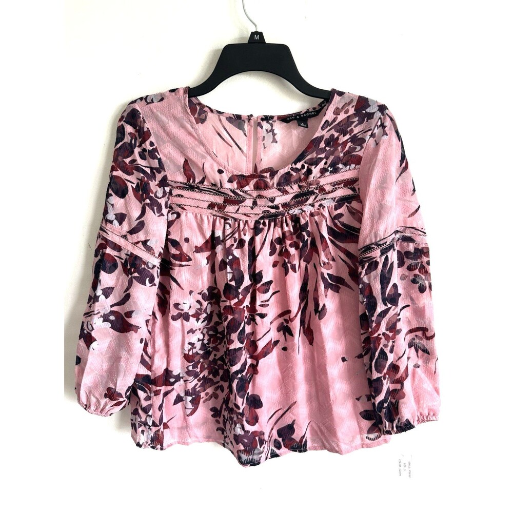 NWT Zac & Rachel Pink Floral Blouse Top Long Sleeve Flowy Size Small